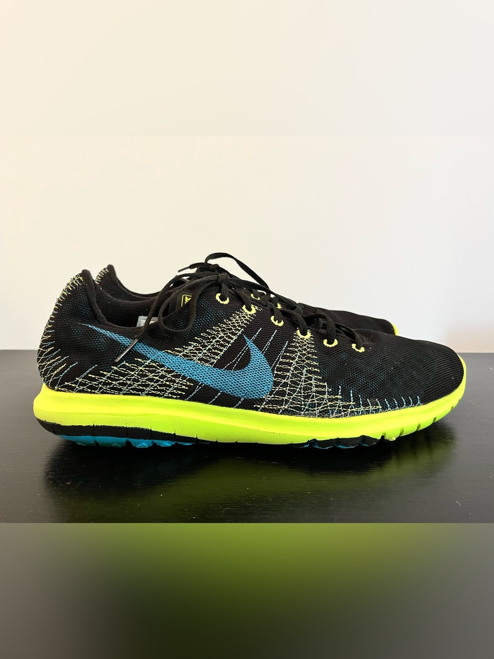 Nike Flex Fury Running Shoes Black Blue Volt Men’s Size 13